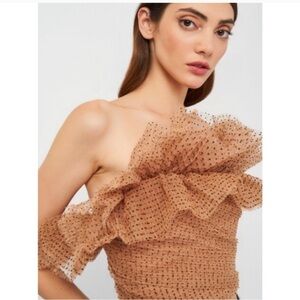Zara Tan Ruffled Off-Shoulder Blouse